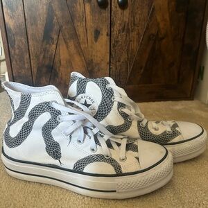 Converse Platform White High-Top Sneakers with Black Snake Print